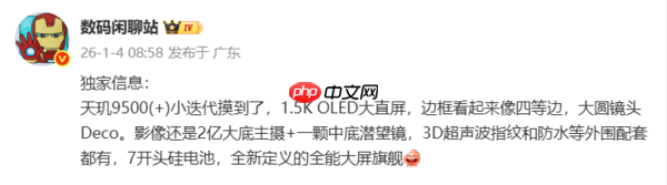 疑似vivo X300s配置曝光:天玑9系心片+2亿像素主摄