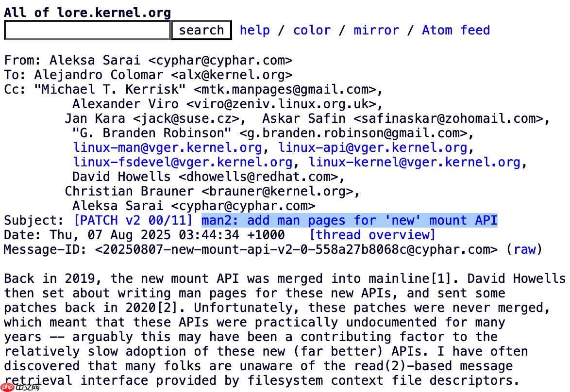 Linux 内核新 Mount API 文档终于完善:耗时 6 年才出现在 man 手册中