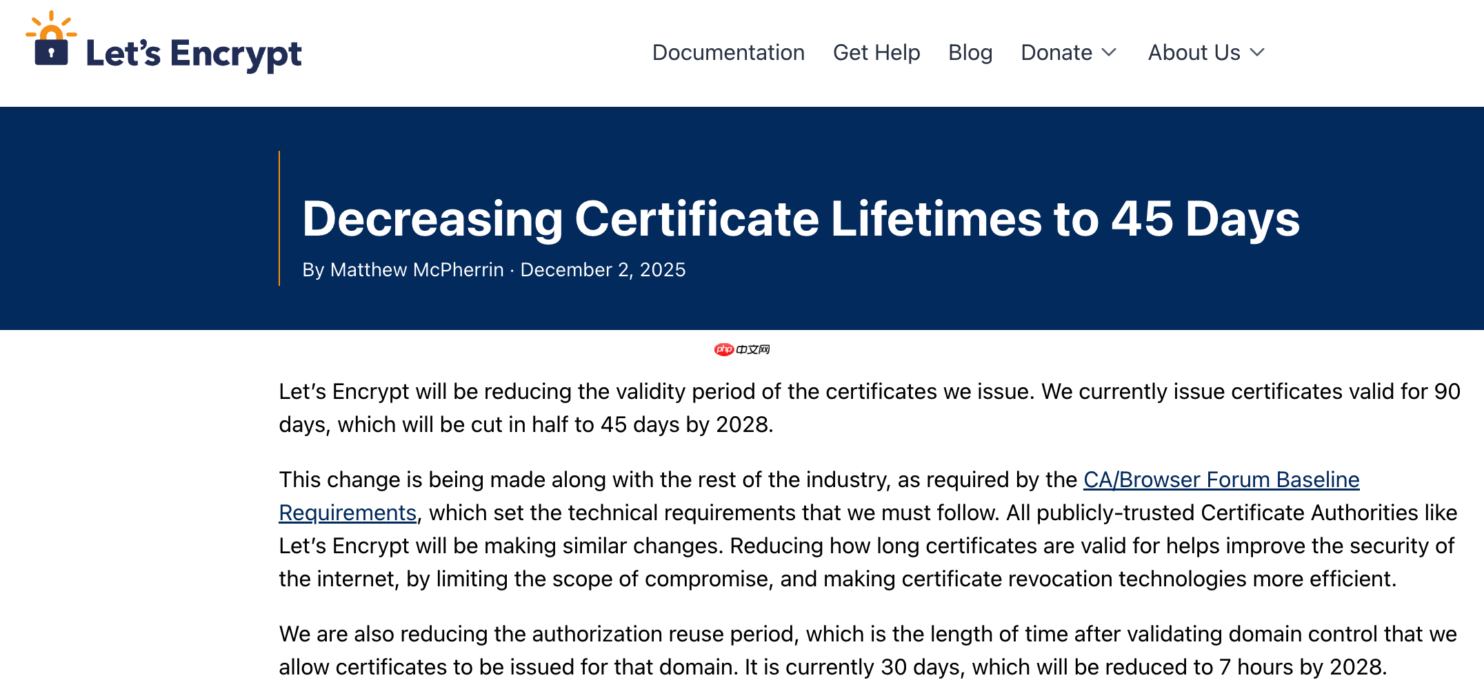 Let’s Encrypt 宣布:2028 年将其证书有效期从 90 天缩短到 45 天