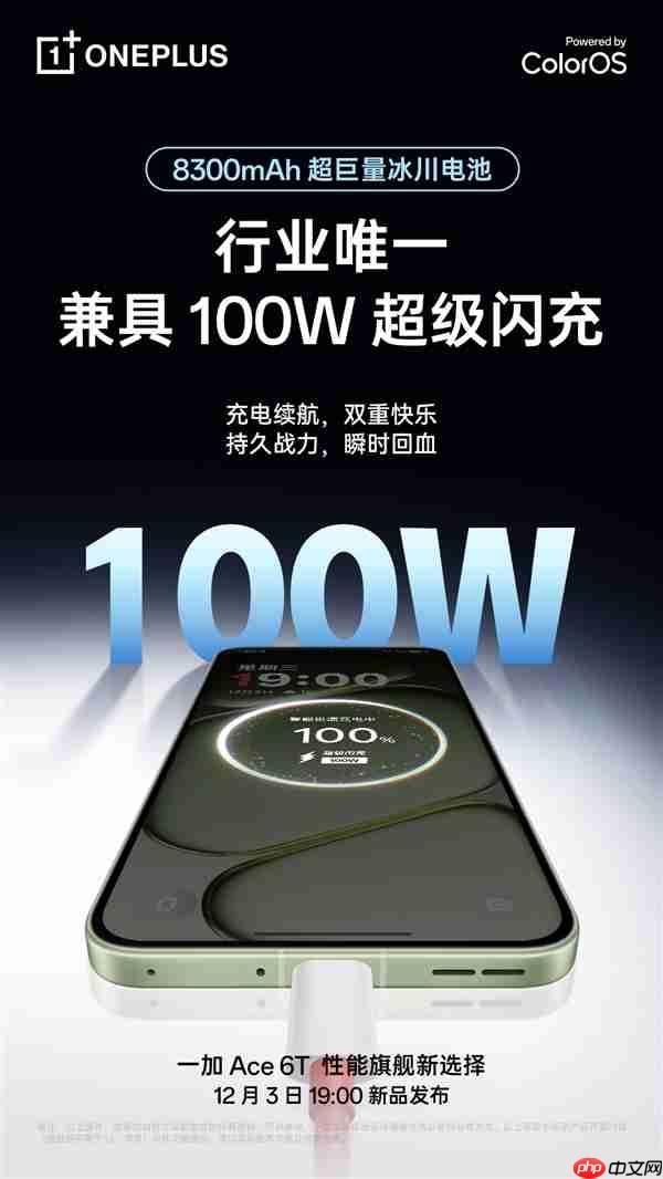 全球首发！一加Ace 6T搭载8300mAh冰川电池：旗舰机型迈入8000+续航时代