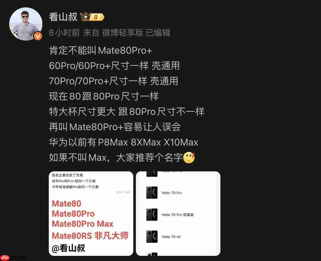 HUAWEI Mate 80 系列或将用新定名方式！传「这型号」改叫 80 Pro Max、机身配置可能係咁？