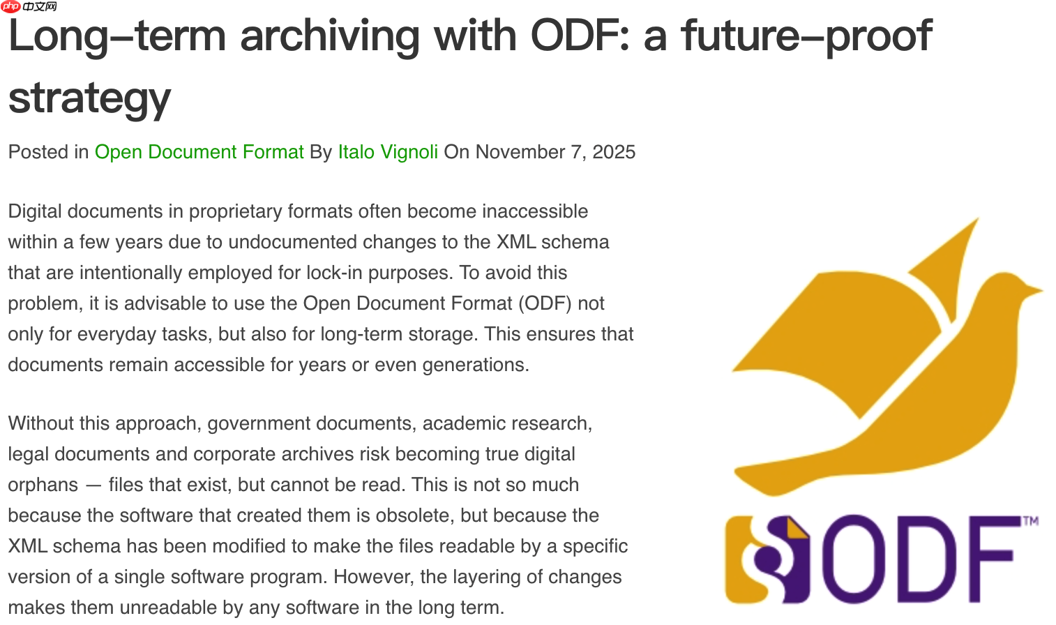 文档基金会称 ODF 格式是面向未来进行长期存档的策略