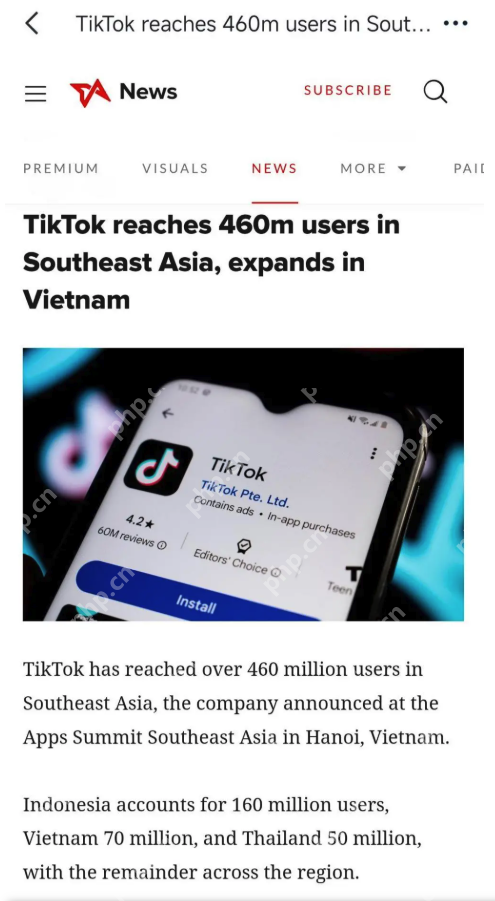 TikTok在东南亚用户突破4.6亿,电商与商业化数据亮眼 - php中文网