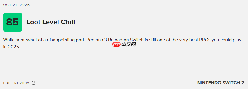 《女神异闻录3：Reload》NS2版79分：表现惊艳 必玩之作！