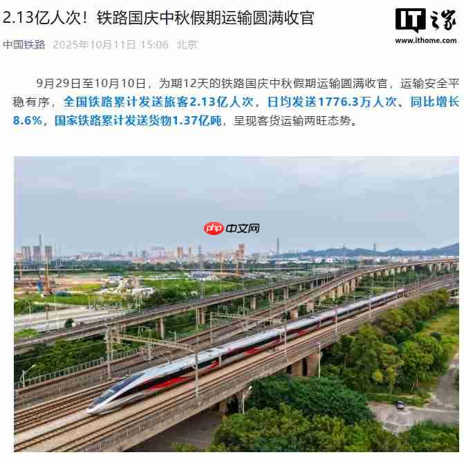 2.13 亿人次,2025 铁路国庆中秋假期运输圆满收官