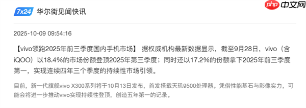 vivo再次拿下国内份额第一！连续四年三个季度领先