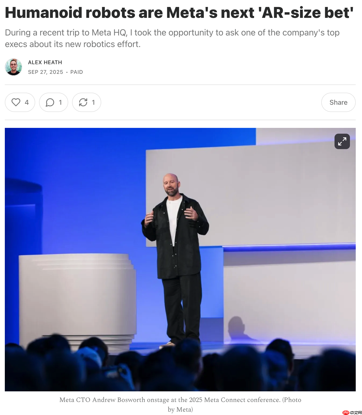 Meta 将投入数十亿美元研发人形机器人，要做“机器人界的安卓”