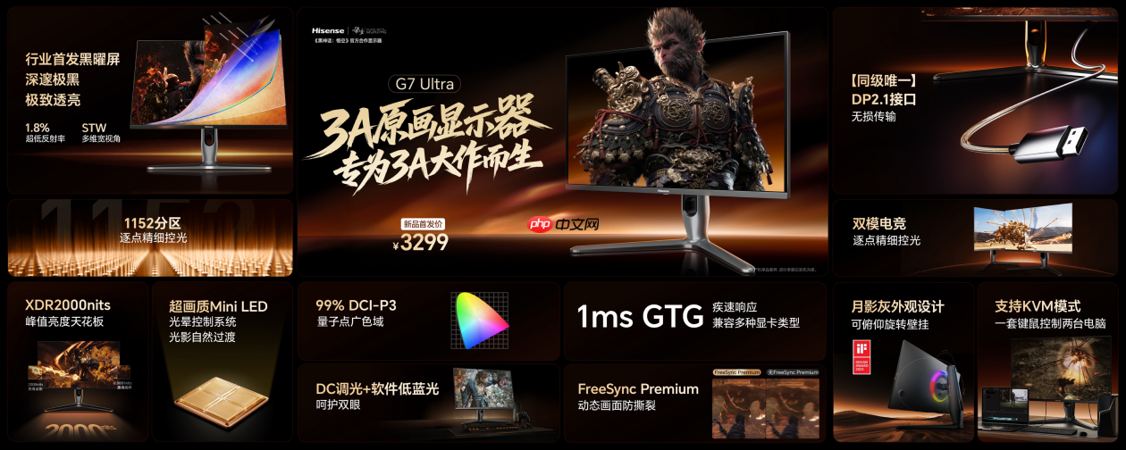 海信显示器G7Ultra发布:黑曜屏+1152分区控光,打造3K价位画质天花板