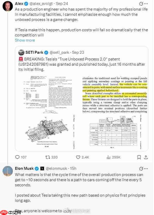 马斯克:欢迎任何人复制特斯拉5秒造车技术