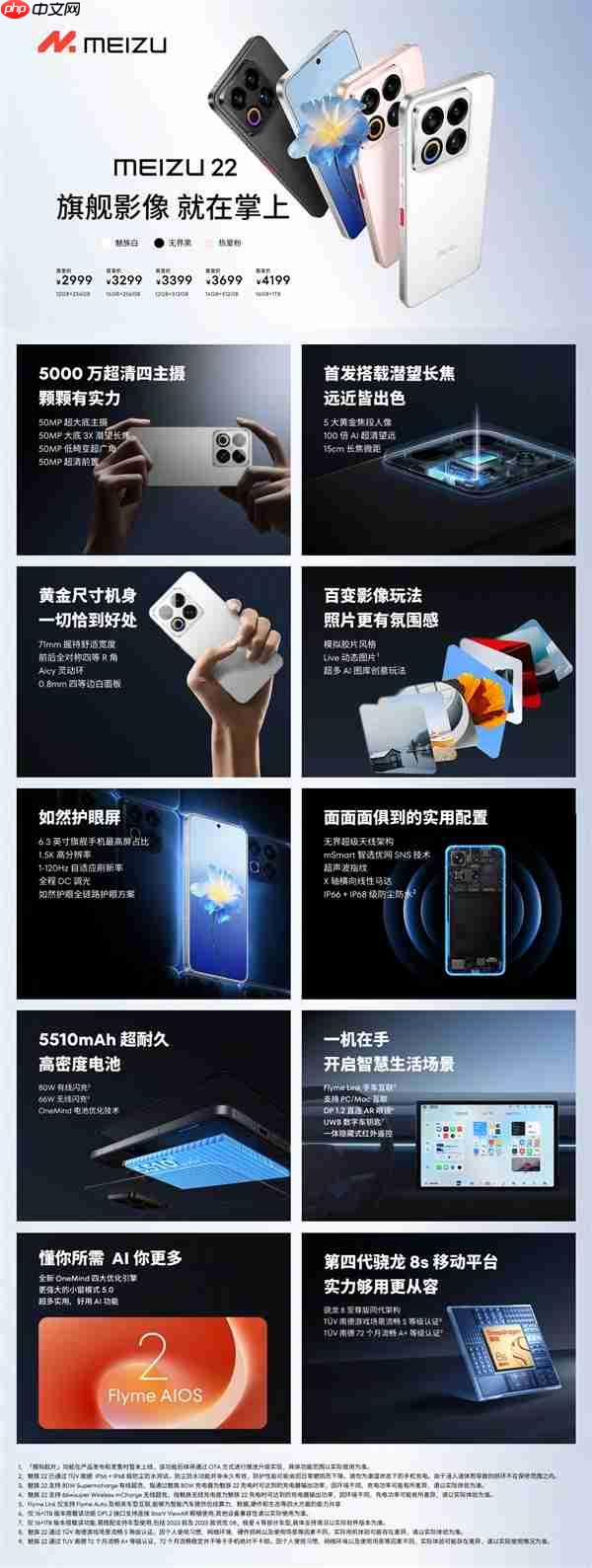 最后的白面板旗舰！一图读懂魅族22：2999元