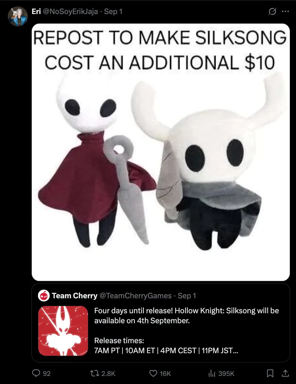 《空洞骑士:丝之歌》定价20美元 粉丝认为太低要求涨价