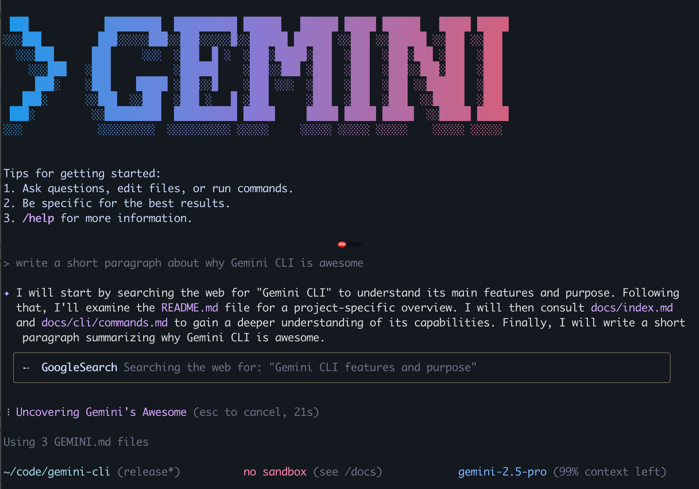 谷歌 AI 编程工具 Gemini CLI 发布 v0.3.1