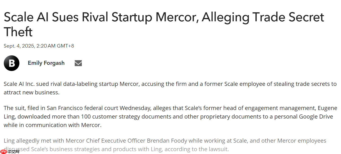 Scale AI 起诉前员工及竞争对手，指控窃取商业机密