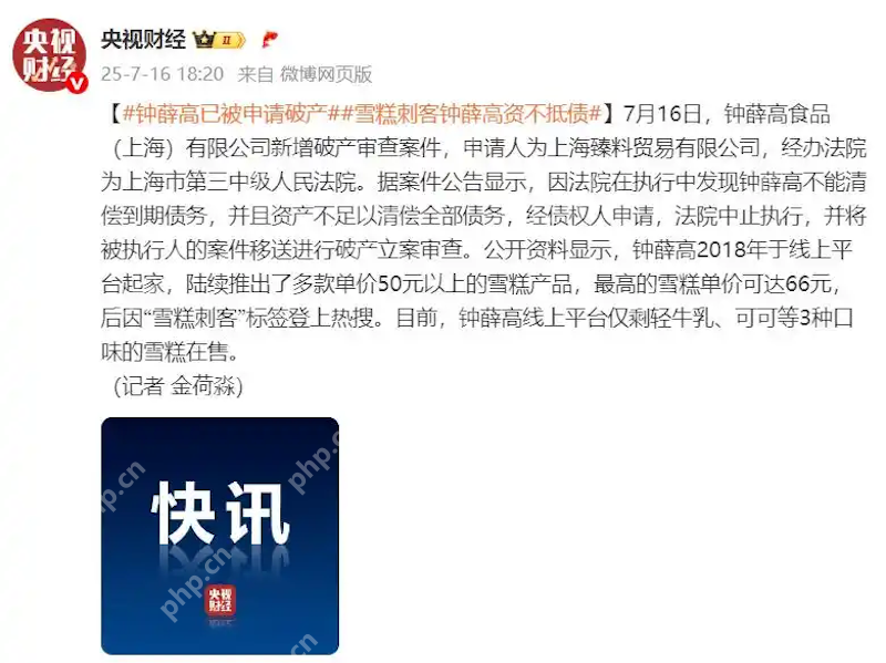 从“雪糕刺客”到申请破产,钟薛高创始人回应“雪糕火烧不化”事件 - php中文网