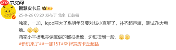 一加15T参数曝光：小直屏+超声波指纹+7000mAh电池