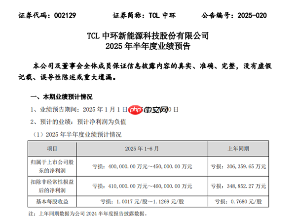 光伏至暗时刻：TCL中环预计上半年净亏损超40亿元