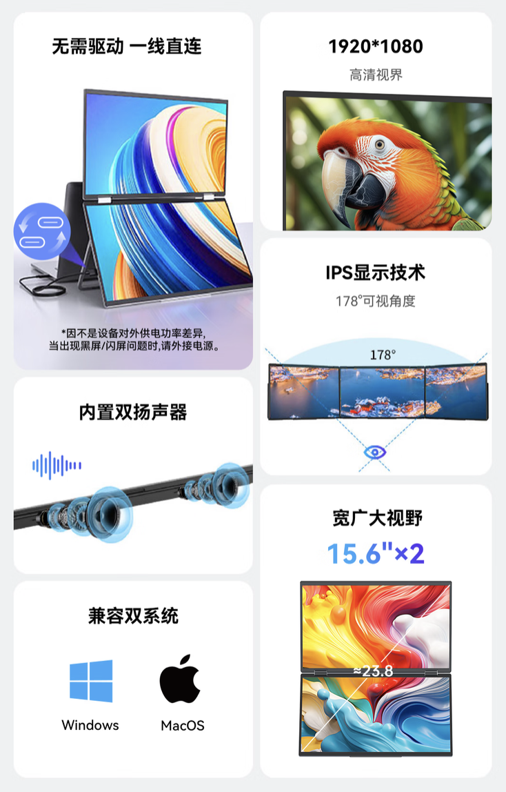 铭凡 MDSA156 双屏便携屏国行上架:搭两块 15.6 英寸 1080P 60Hz 面板,1399 元