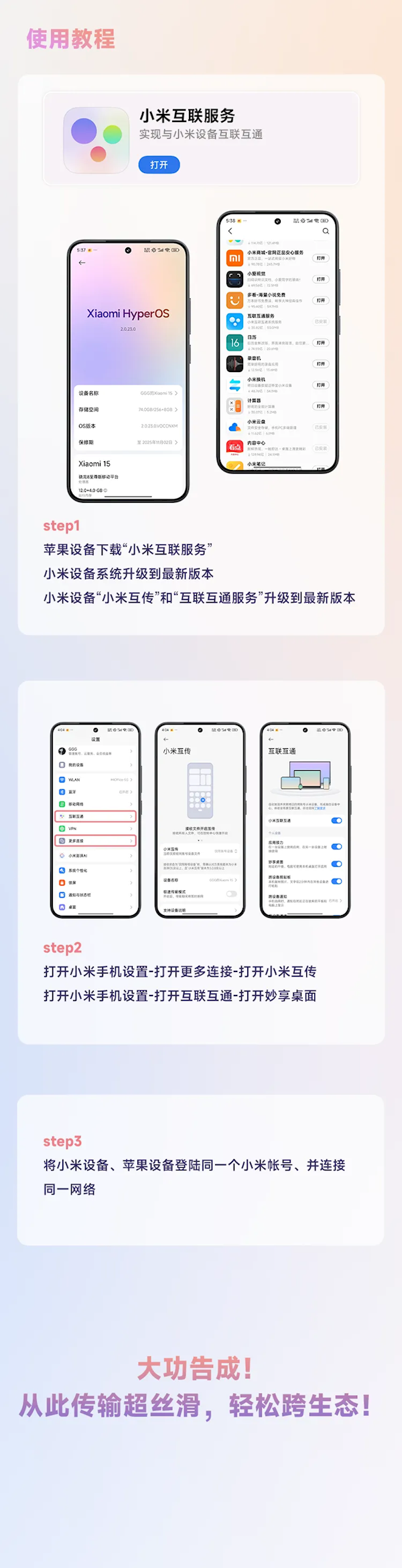 小米和苹果 通了！Xiaomi HyperConnect全面支持苹果设备：轻松互传