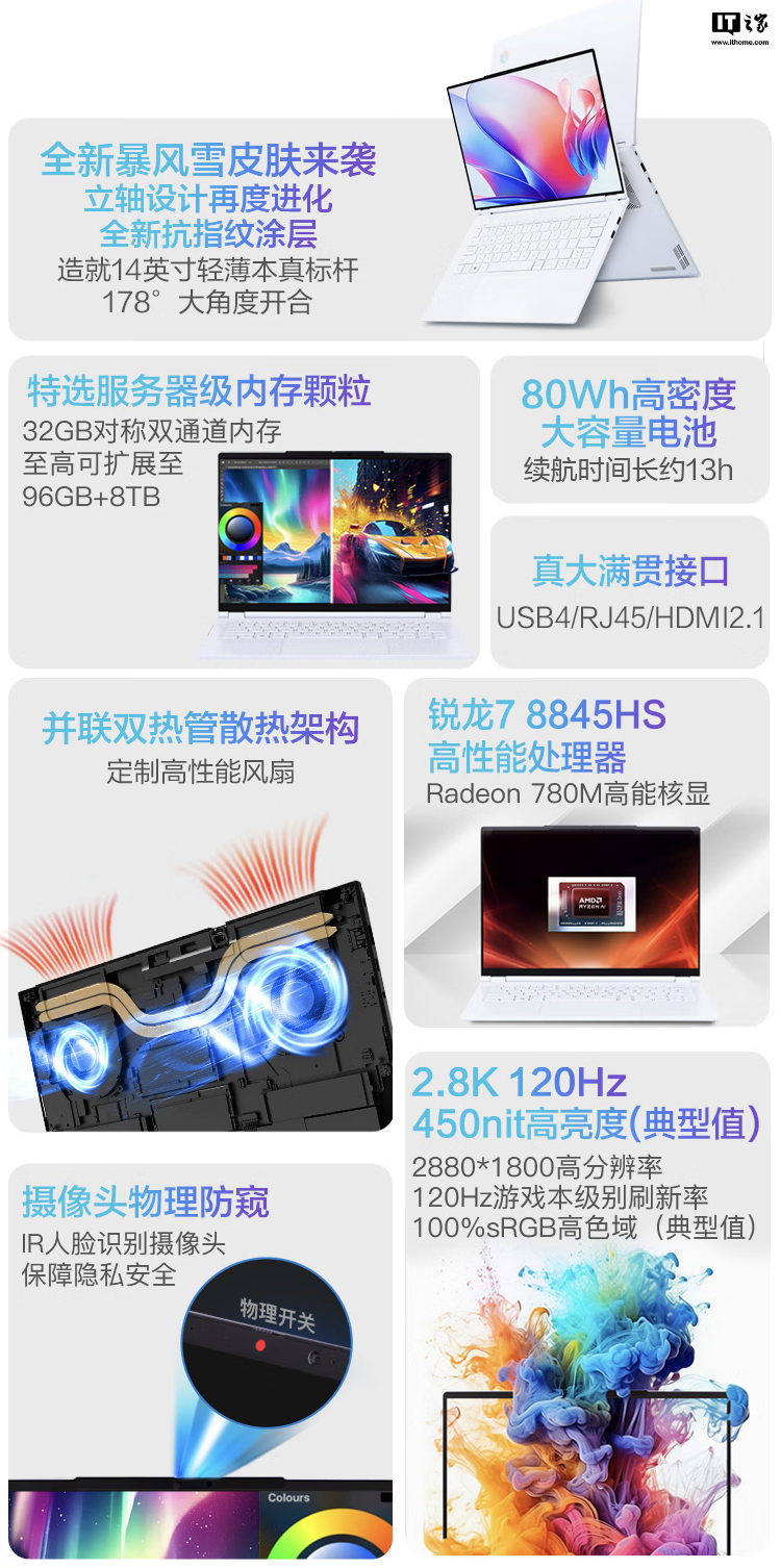 机械革命无界 14X 暴风雪笔记本规格上新：白色键盘、R7-8845HS + 32G + 1T 售 4699 元