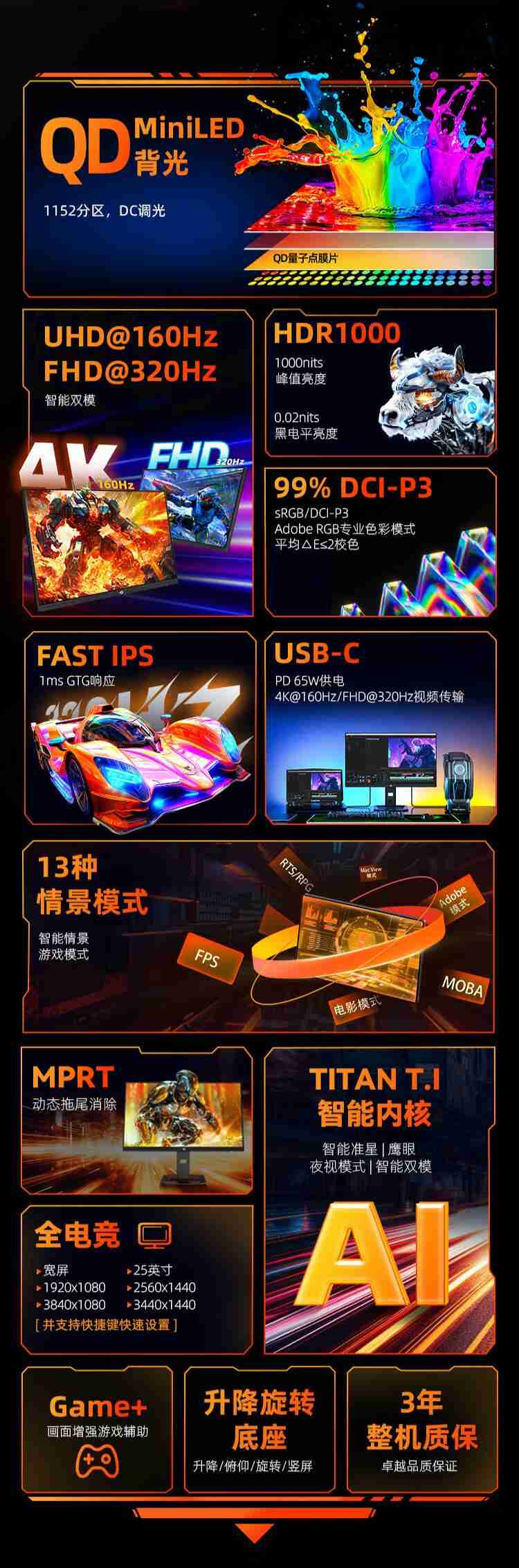 4K 160Hz / FHD 320Hz 双模切换:泰坦军团 P275MV PLUS 显示器 2179 元新低