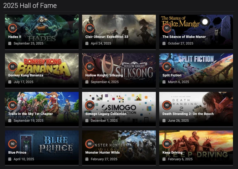 OpenCritic 2025年度榜单出炉:《哈迪斯2》95分荣登榜首