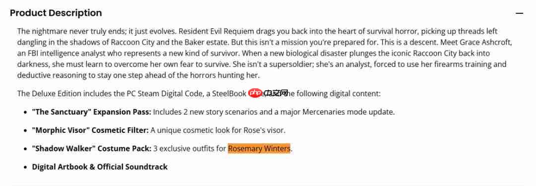 传《生化危机9》第二位可操作角色是萝丝