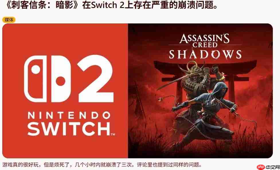 谁的问题? 《刺客信条:影》在Switch2上难以运行