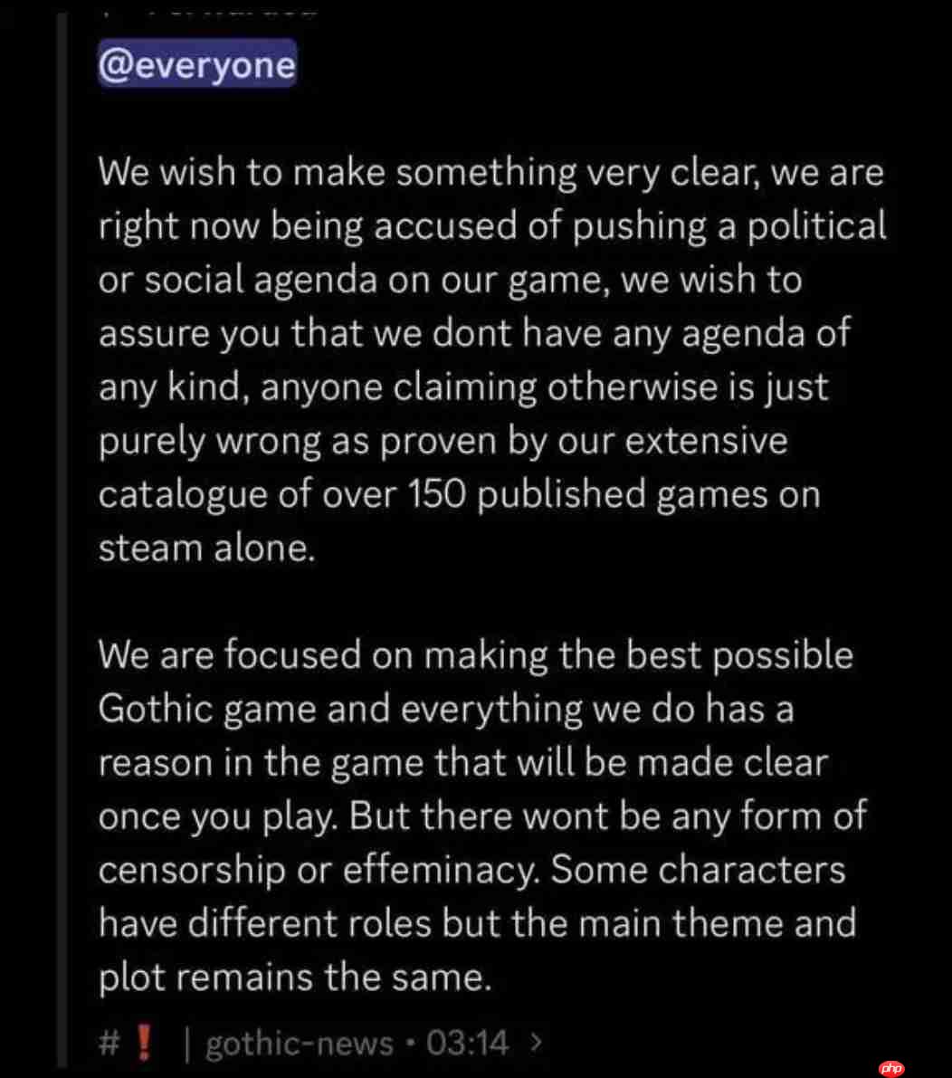 《哥特王朝:重制版》官方发声明 但网友批评官方撒谎