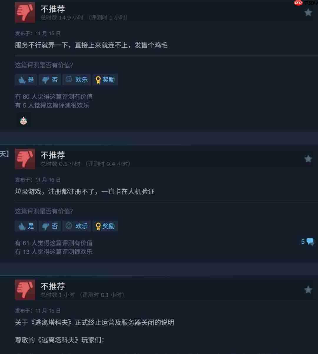 《逃离塔科夫》Steam差评如潮 根本进不去游戏