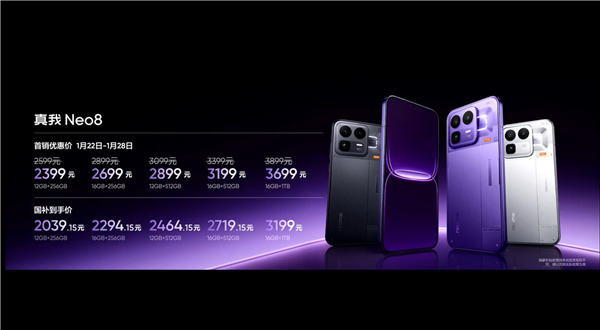 首发三星165Hz苍穹屏 真我Neo8发布:2399元起